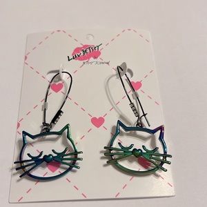 New Luv Betsey by Betsey Johnson Multicolor Metal Cat Hook Earrings